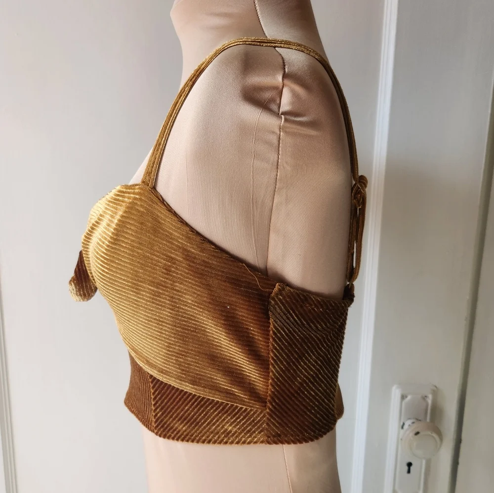 Free People Golden Brown Velvet Tie Front Crop Top - Picture 2 of 7